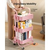 Pipishell Metal 3 Tier Rolling Cart with Handle & 2 Lockable Wheels, Pink | Four Large 2″ Wheels for Easy Motion, Sturdy Metal, Hold 22 lbs per Shelf, Ideal for Nursery Room, Living Room, Painting Room(Pink)