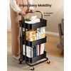 Pipishell Metal 3 Tier Rolling Cart with Handle & 2 Lockable Wheels, Pink | Four Large 2″ Wheels for Easy Motion, Sturdy Metal, Hold 22 lbs per Shelf, Ideal for Nursery Room, Living Room, Painting Room(Black)