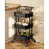 Pipishell Metal 3 Tier Rolling Cart with Handle & 2 Lockable Wheels, Pink | Four Large 2″ Wheels for Easy Motion, Sturdy Metal, Hold 22 lbs per Shelf, Ideal for Nursery Room, Living Room, Painting Room(Black)