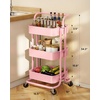 Pipishell Metal 3 Tier Rolling Cart with Handle & 2 Lockable Wheels, Pink | Four Large 2″ Wheels for Easy Motion, Sturdy Metal, Hold 22 lbs per Shelf, Ideal for Nursery Room, Living Room, Painting Room(Pink)