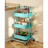 Pipishell Metal 3 Tier Rolling Cart with Handle & 2 Lockable Wheels, Pink | Four Large 2″ Wheels for Easy Motion, Sturdy Metal, Hold 22 lbs per Shelf, Ideal for Nursery Room, Living Room, Painting Room(Turquoise)