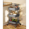 Pipishell Metal 3 Tier Rolling Cart with Handle & 2 Lockable Wheels, Pink | Four Large 2″ Wheels for Easy Motion, Sturdy Metal, Hold 22 lbs per Shelf, Ideal for Nursery Room, Living Room, Painting Room(Gray)