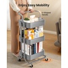 Pipishell Metal 3 Tier Rolling Cart with Handle & 2 Lockable Wheels, Pink | Four Large 2″ Wheels for Easy Motion, Sturdy Metal, Hold 22 lbs per Shelf, Ideal for Nursery Room, Living Room, Painting Room(Gray)