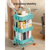 Pipishell Metal 3 Tier Rolling Cart with Handle & 2 Lockable Wheels, Pink | Four Large 2″ Wheels for Easy Motion, Sturdy Metal, Hold 22 lbs per Shelf, Ideal for Nursery Room, Living Room, Painting Room(Turquoise)
