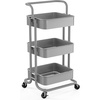 Pipishell Metal 3 Tier Rolling Cart with Handle & 2 Lockable Wheels, Pink | Four Large 2″ Wheels for Easy Motion, Sturdy Metal, Hold 22 lbs per Shelf, Ideal for Nursery Room, Living Room, Painting Room(Gray)