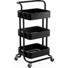 Pipishell Metal 3 Tier Rolling Cart with Handle & 2 Lockable Wheels, Pink | Four Large 2″ Wheels for Easy Motion, Sturdy Metal, Hold 22 lbs per Shelf, Ideal for Nursery Room, Living Room, Painting Room(Black)