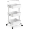 Pipishell Metal 3 Tier Rolling Cart with Handle & 2 Lockable Wheels, Pink | Four Large 2″ Wheels for Easy Motion, Sturdy Metal, Hold 22 lbs per Shelf, Ideal for Nursery Room, Living Room, Painting Room(White)