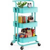 Pipishell Metal 3 Tier Rolling Cart with Handle & 2 Lockable Wheels, Pink | Four Large 2″ Wheels for Easy Motion, Sturdy Metal, Hold 22 lbs per Shelf, Ideal for Nursery Room, Living Room, Painting Room(Turquoise)